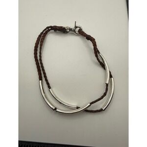 Lizzy James Brown Braided Leather Silver Tube Wrap Bracelet Necklace Handmade